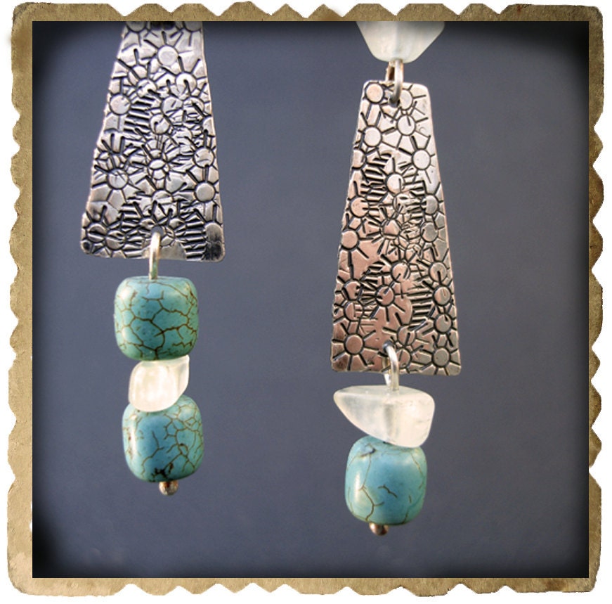 ECLECTIC TURQUOISE Sterling Silver  DANGLING asymmetrical Earrings