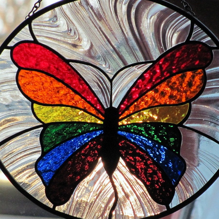 Sparkly Stained Glass Rainbow Butterfly By Livingglassart On Etsy