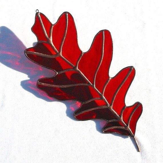 Large Stained Glass Oak Leaf Suncatcher Ornament by LivingGlassArt