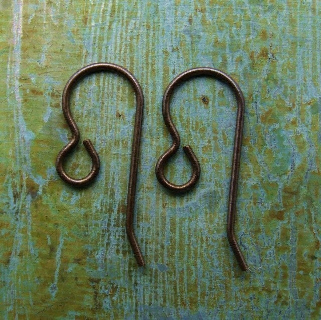 Small Brass French Hook Earwires - Hand Antiqued - 12 PAIRS