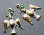 Brass Dove Charm and Olive Branch White Patina - 2