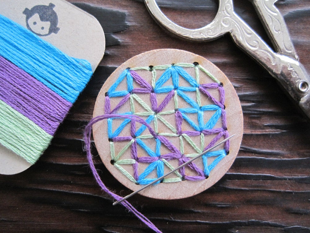 DIY Kids Craft Kit - Hand Embroidery Wood Brooch Pin