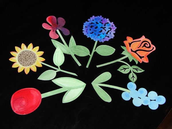 Hand watercolor painted embellishment pieces - Garden flowers
