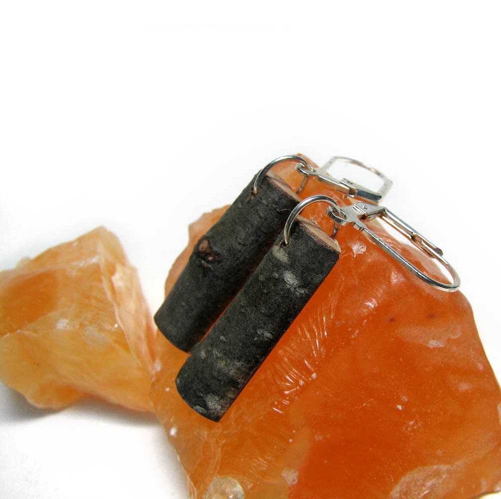Rustic Bradford Pear Twig Wooden Earrings by Tanja Sova