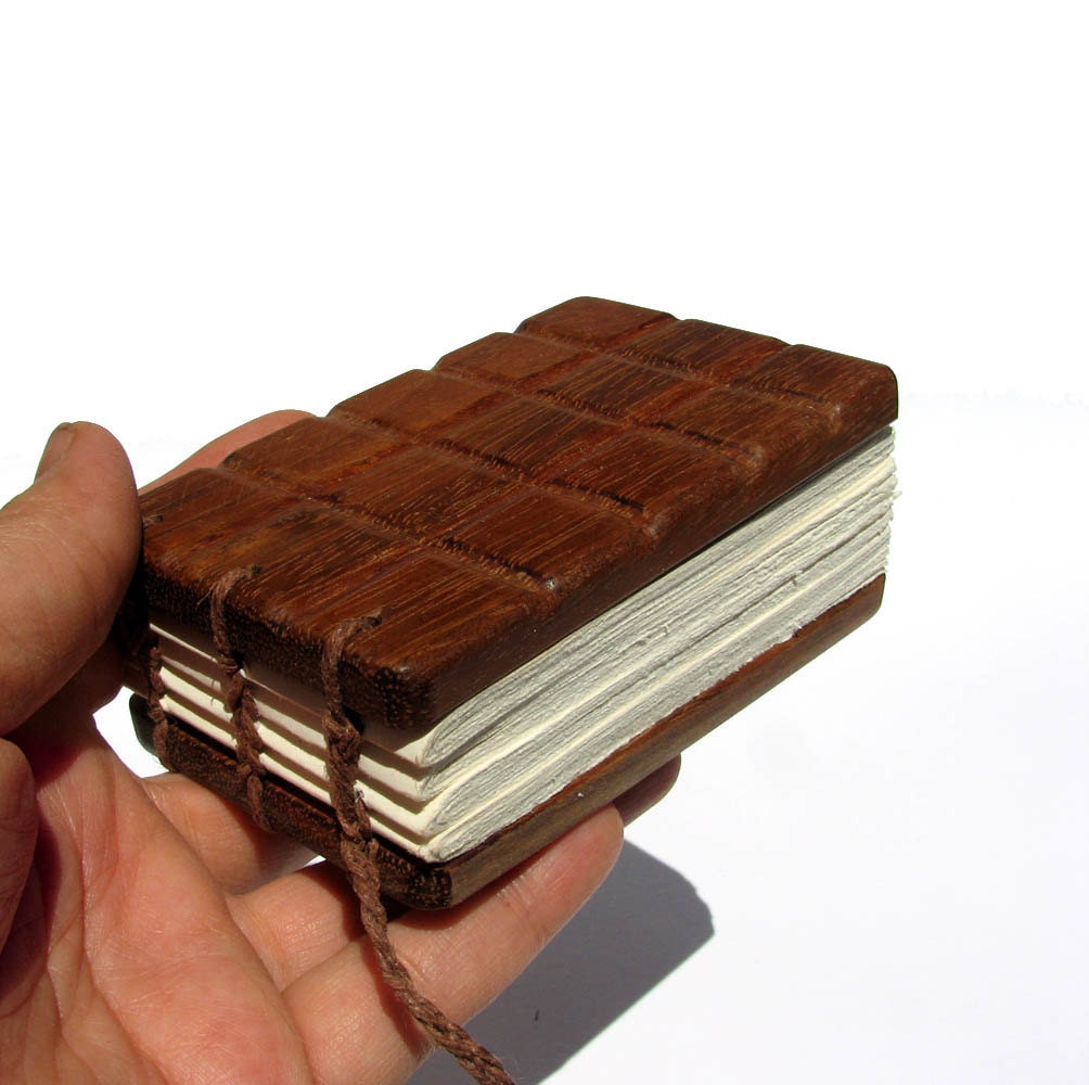 Melt Proof Chocolate Sandwich Notebar - Rosewood Hand Carved Mini Journal - Notebook - Wedding Guestbook by Tanja Sova