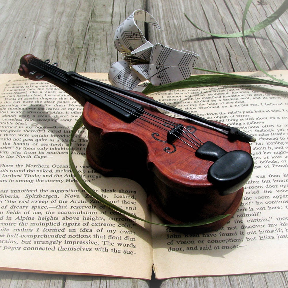 Fine Art Violin Wedding or Engagement Ring Box - Unique Handmade from Amboya, Ebony and Holly by Tanja Sova