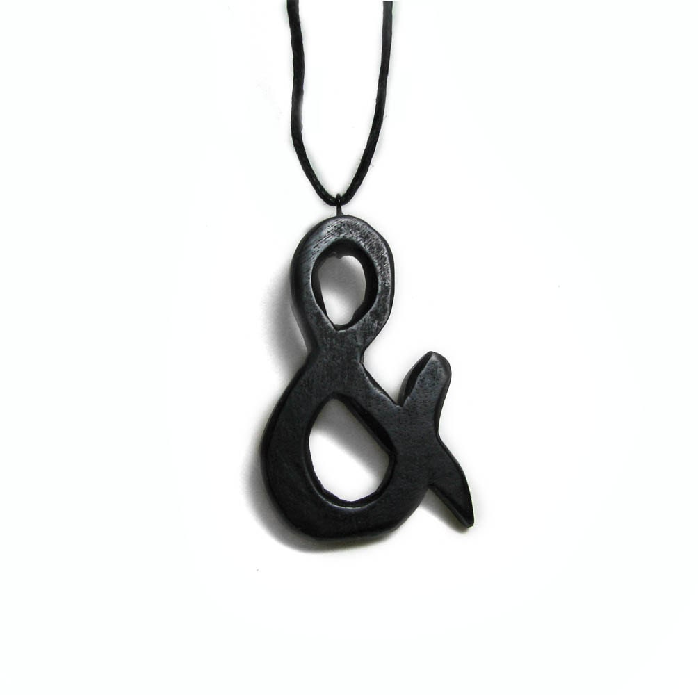 Ampersand Ebony Wood Hand Carved Pendant with Natural Vegan Hemp Waxed cord by Tanja Sova