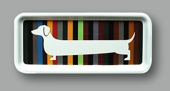 Set of 2 Happy Hot Dog DOXIE DACHSHUND Dessert Trays