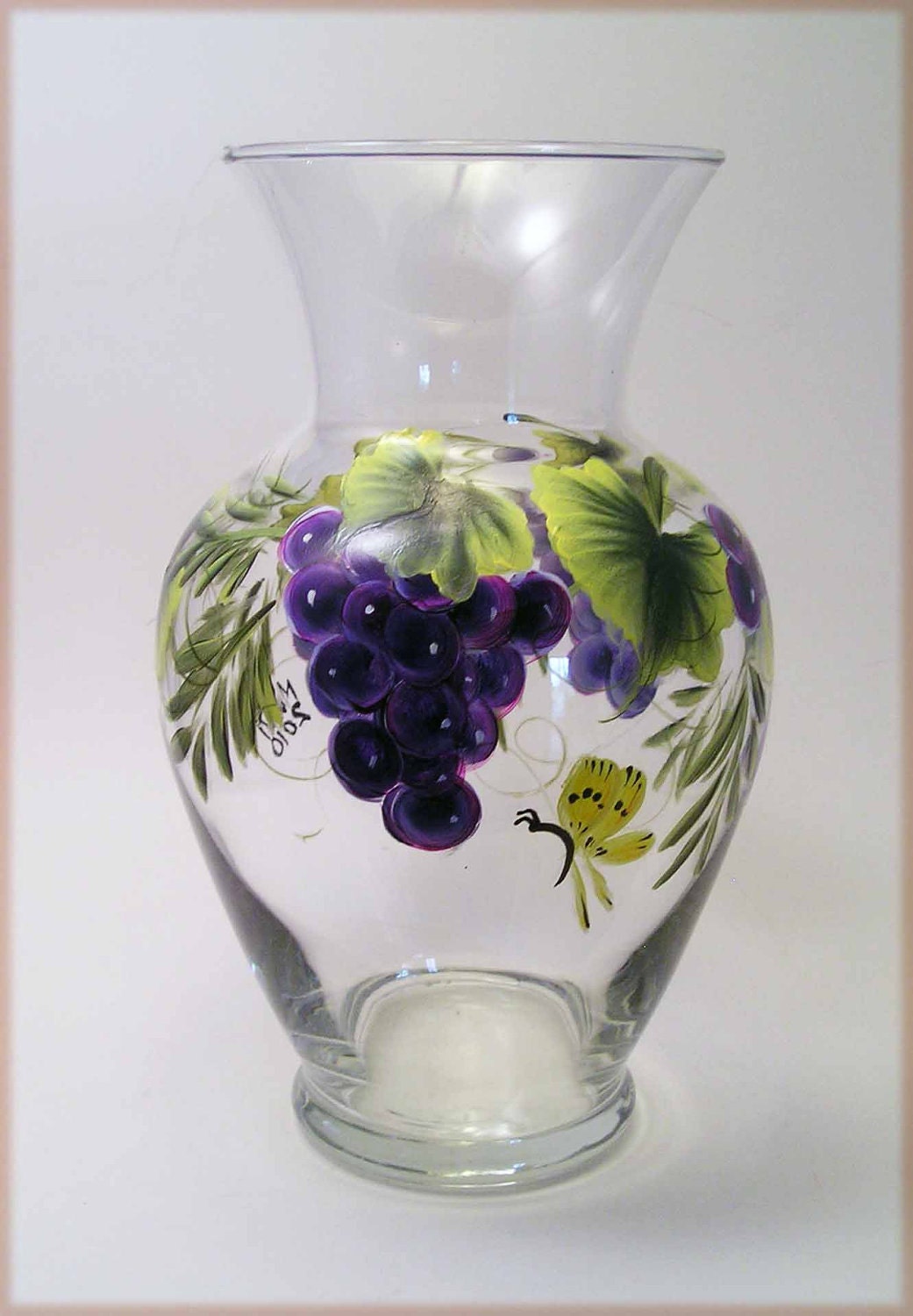 Hand Painted Grape Glass Vase
