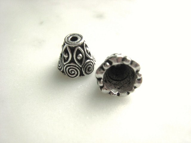 9mm Antique Silver Designed Cone Parcel of One Pair Item No. 1308