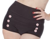 Skipper Super High Waisted Black Sailor Nautical Bikini Bottom (XS-2X)