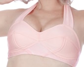 Lola Vintage Inspired Halter Strap Bullet Shaped Swim Bra in Pink (XS-2X)