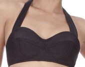 Lola Vintage Inspired Halter Strap Bullet Shaped Swim Bra in Black (XS - 2X)