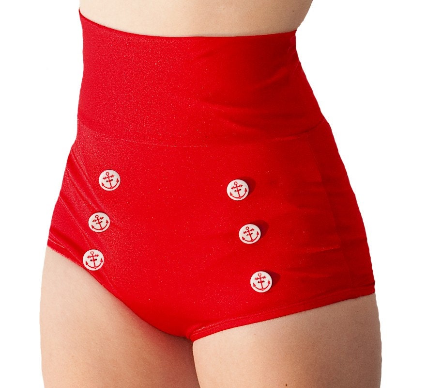 Skipper Super High Waisted Navy Sailor Nautical Bikini Bottom (XS-XL)