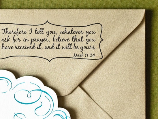 Custom Personalized Eco Friendly Self Inking Stamp Wedding Gift, Return Address, Etsy Shop Labels "Scripture Mark11-24"