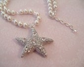 Bride- Bridesmaids-Starfish Rhinestone Pendant-Pearl Necklace Bridal Jewelry Bridal Accessories