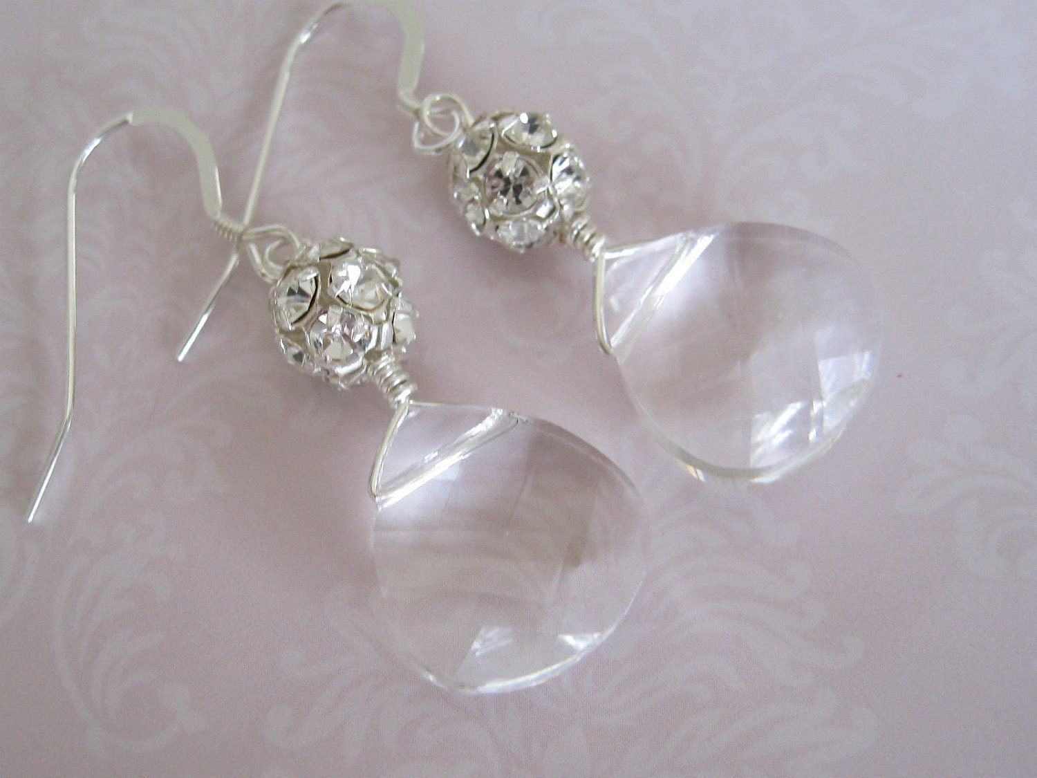Swarovski Briolette with rhinestone cluster earrings