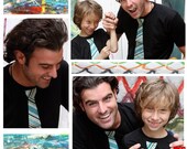 As seen on The Today Show...FATHER and SON gift set.........fine jersey tshirt with Green Aqua stripes NECKTIE applique