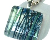 Glass Tile Pendant Image of Bamboo Trees Blue Green Asian Painting