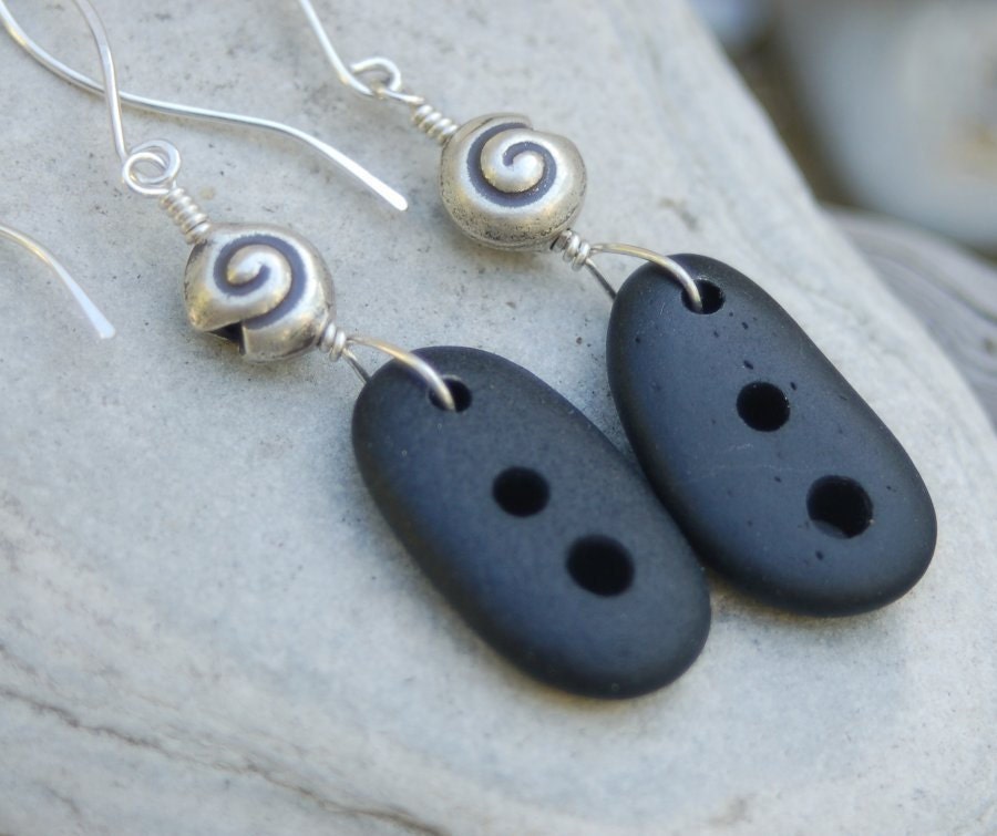 Black Beach Stones with Holes Ocean Earring Rocks