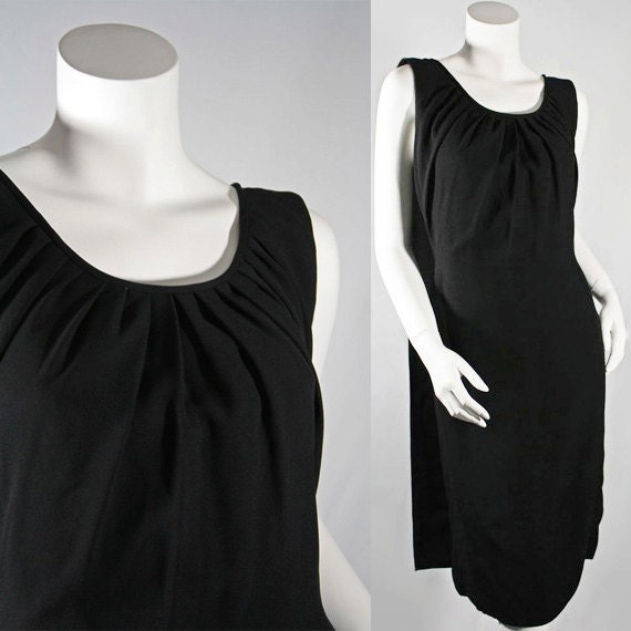 60's Vintage Black Cocktail Dress w/ Draped Back