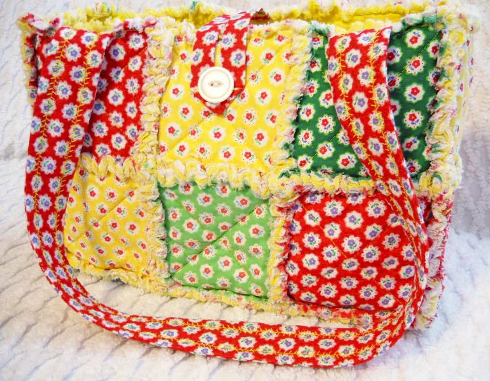 Rag Quilt Purse, Colorful Flower Sugar Fabrics, Handmade
