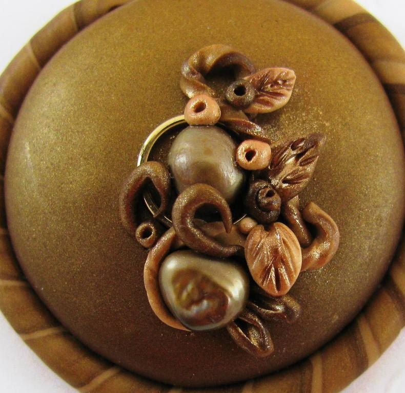Brown and Earthtones Pendant Sculpted Wire Pearls Polymer