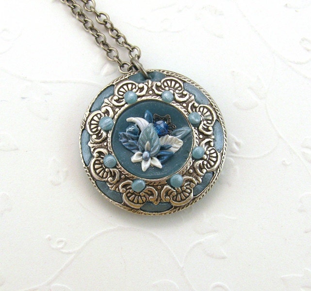 Aquamarine Birthstone March Pendant Polymer Clay