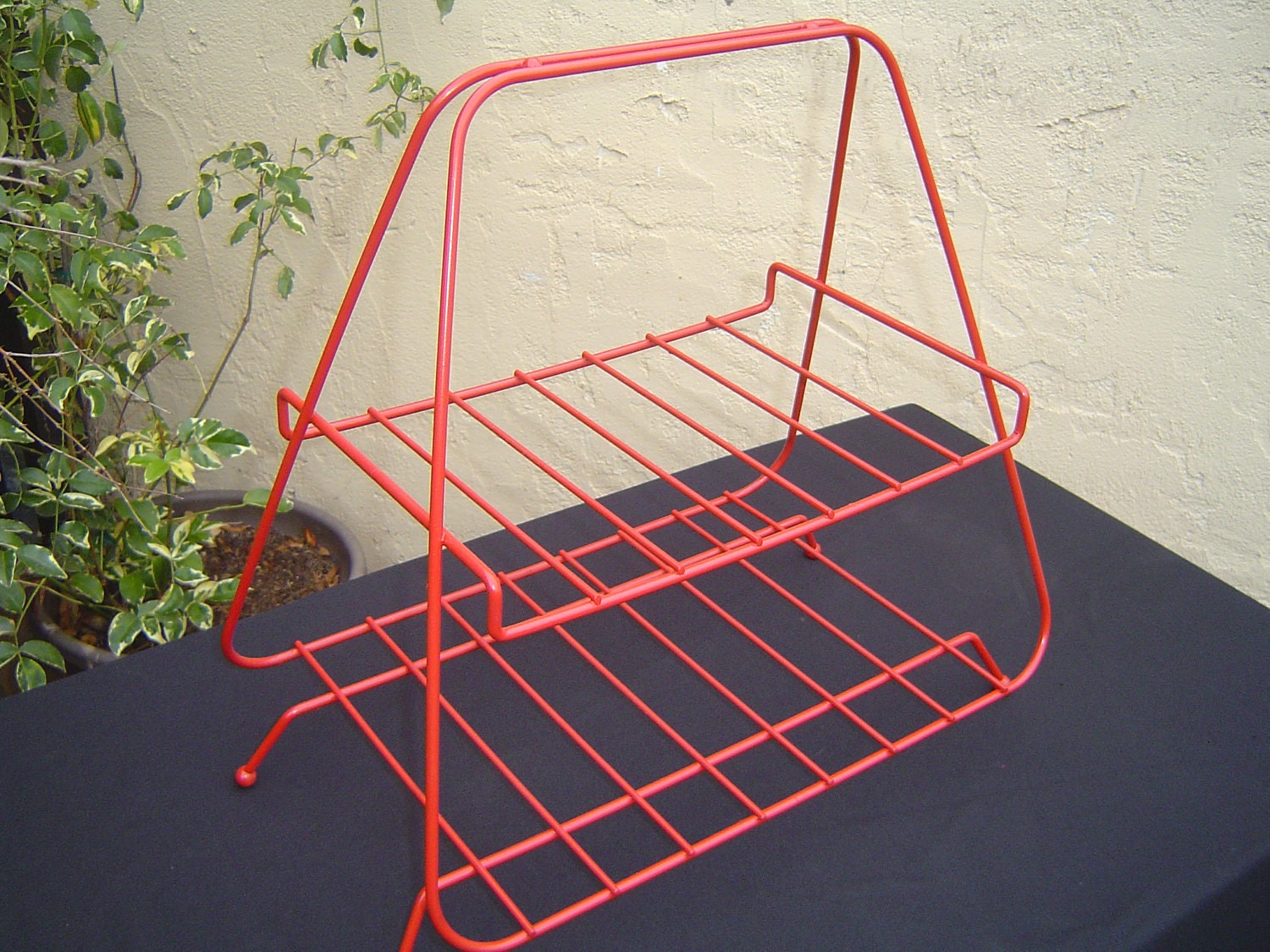 RESERVED Mid Century Vintage Modern Eames Era Metal Fire Red Magazine Book Rack Holder