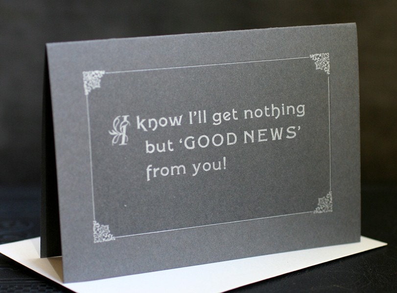 GOOD NEWS silent film-inspired letterpress card