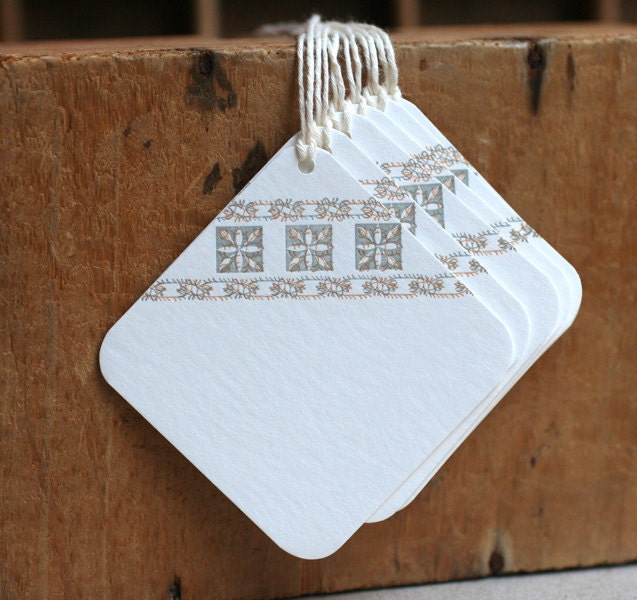 Square pinwheel letterpress gift tags, Set of 6