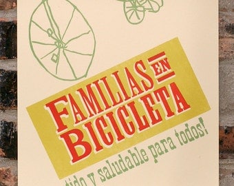 Familias En Bicicleta letterpress print