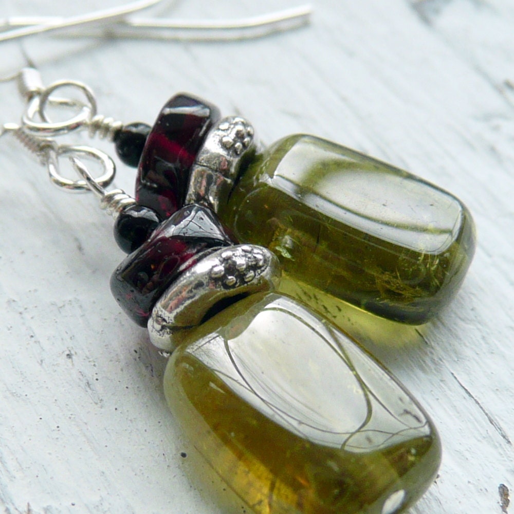 Message in the Bottle Double Garnet Onyx Sterling Silver Earrings