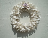 Romance Rag Wreath Ivory Linen Fabric Lavender and Ivory Mulberry Paper Rose - RagWreathBoutique