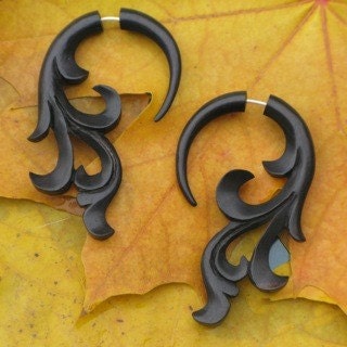 Outpouring of Love Earrings (small) - Black Wood - fake gauge
