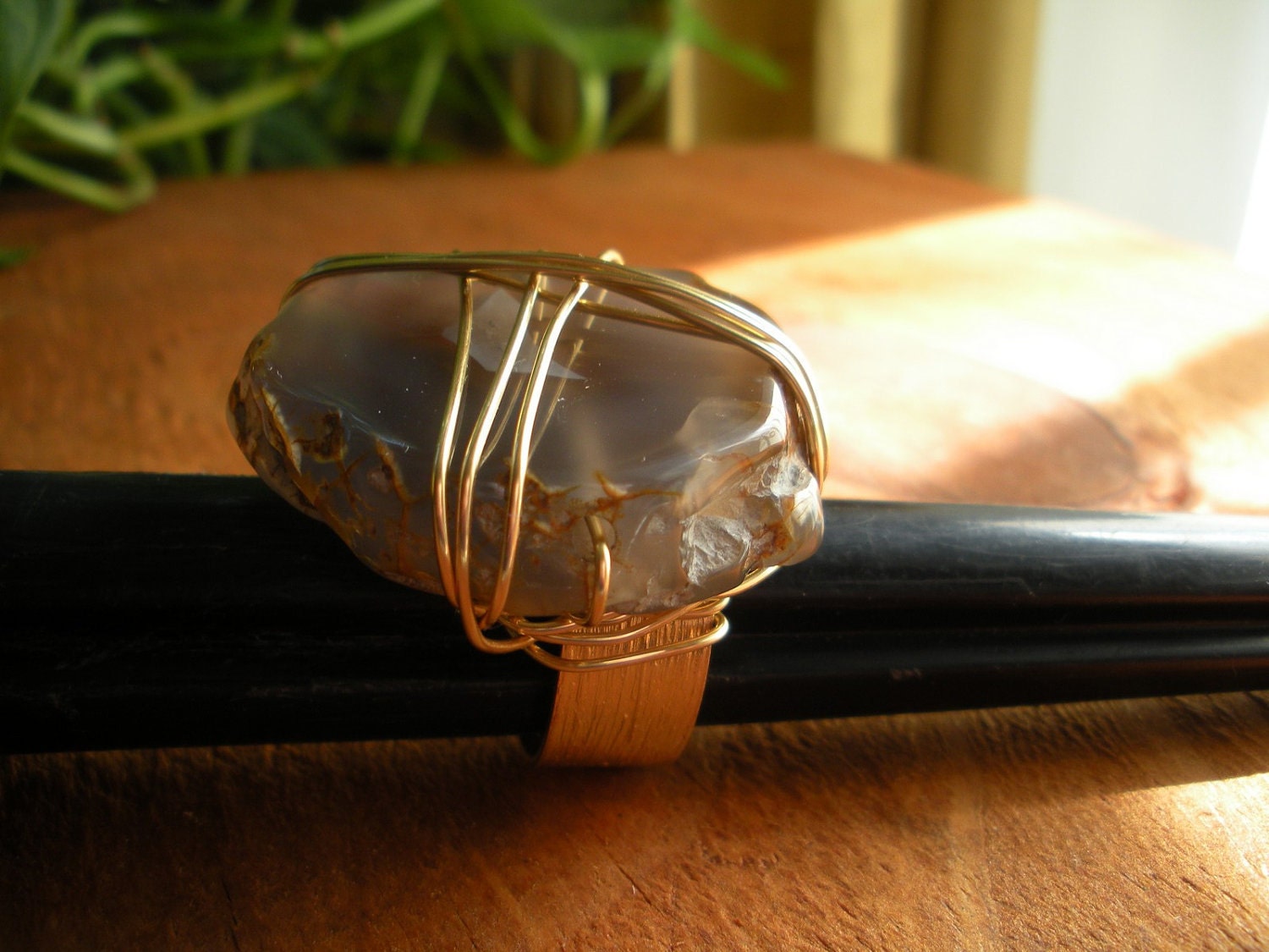 Chocolate Mocha Natural Agate Stone Ring