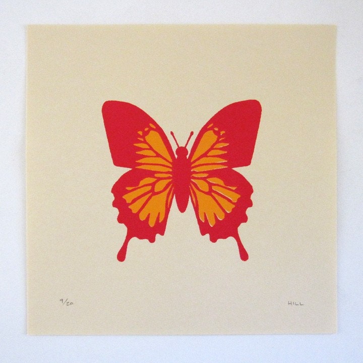 Limited Edition Butterfly screenprint on vintage paper