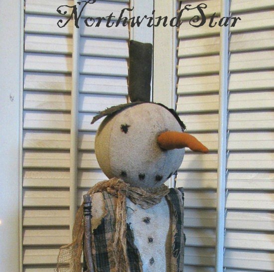 Primitive Snowman Make-Do Early Times Winter Doll Shelf Sitter OOAK