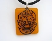 WBN Mens Orange Flaming Skull Stained Glass Necklace