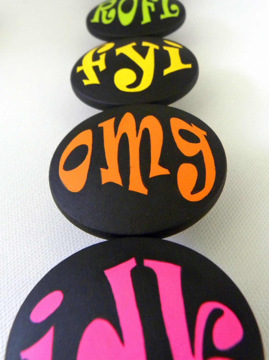 Custom Made to Order Teen Text Talk Knobs Hand Painted Knobs in Rainbow Colors Set of 8