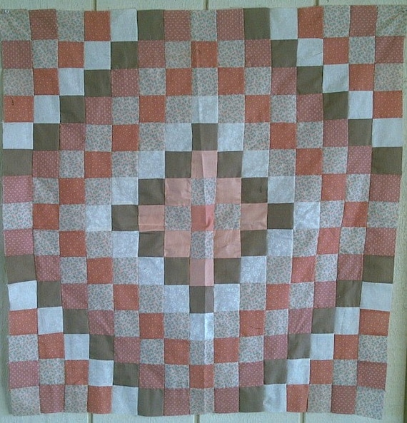 OOAK Trip Around the World crib or wall quilt top brown peach  pastels table topper