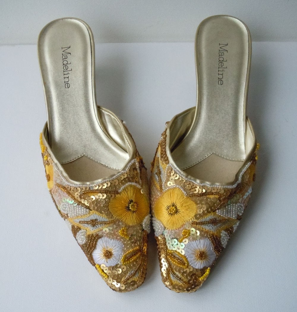 Bling mules gold sequin bead and embroidered by sunshinesketches