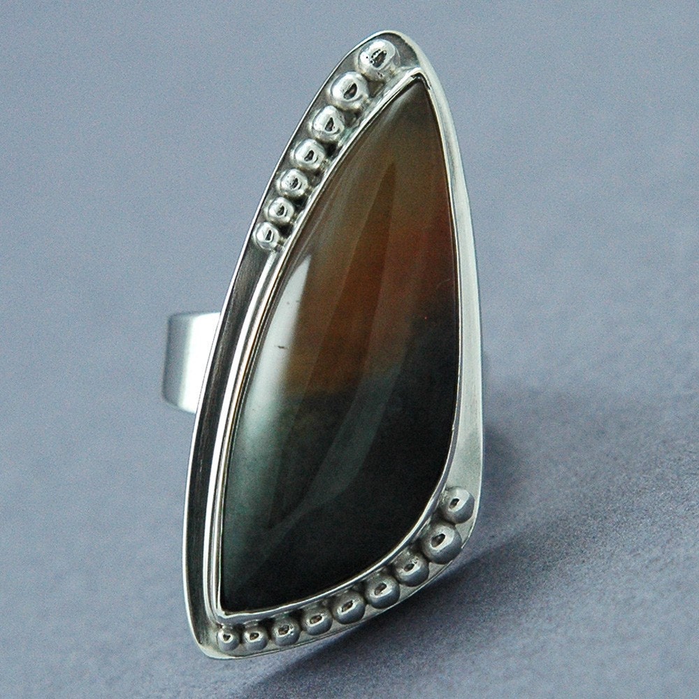 Multi Coloured Agate Ring Size 8.25 Sterling Silver