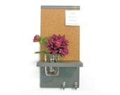 Wood  Cork Board Message  Center Hooks Dark Rich Dove Gray Color
