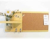 Wood Shelf Cork Bulletin Board Message  Center Hooks Cornflower Butter Yellow  Color