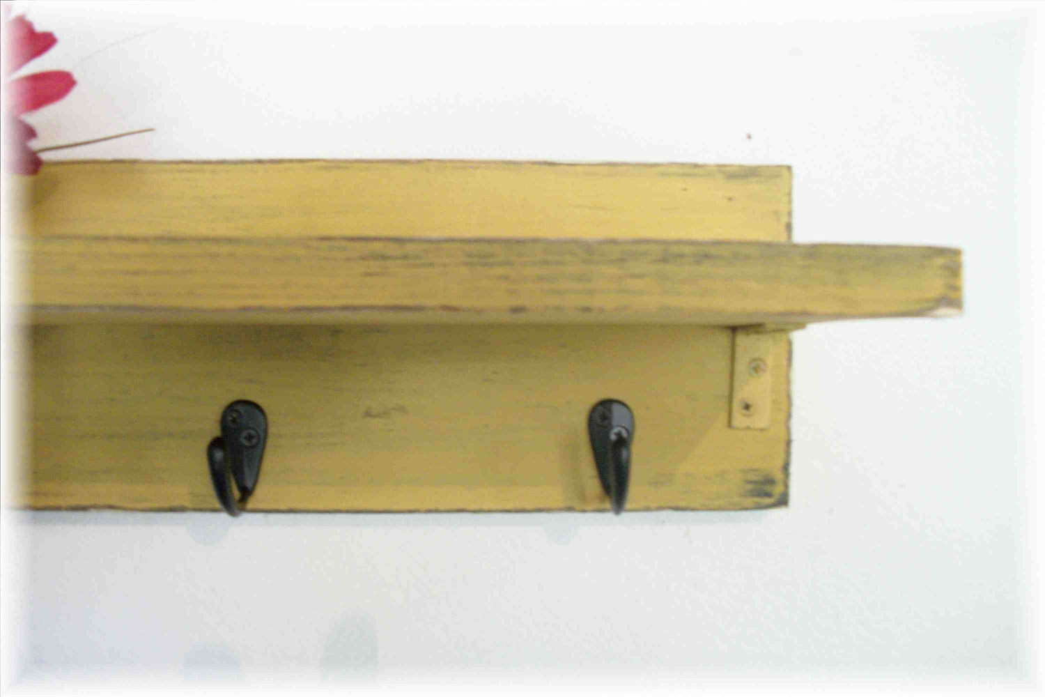 Primitive Cornflower Pumpkin Mustard Yellow Color Shelf  Hooks Rustic Country