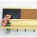 WOOD Wall Shelf Cork & Blackboard Bulletin Board Message Center Hooks Country Buttery Yellow Color