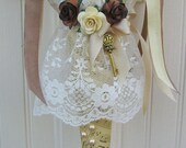 Music Tussie Mussie With Handmade Roses And Ribbons