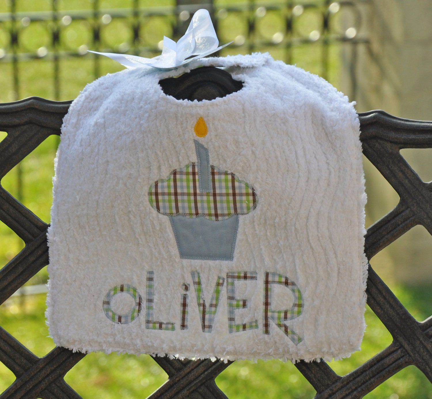 Blue Gingham 1st Birthday Custom Monogram Toddler Bib - Julianne Originals