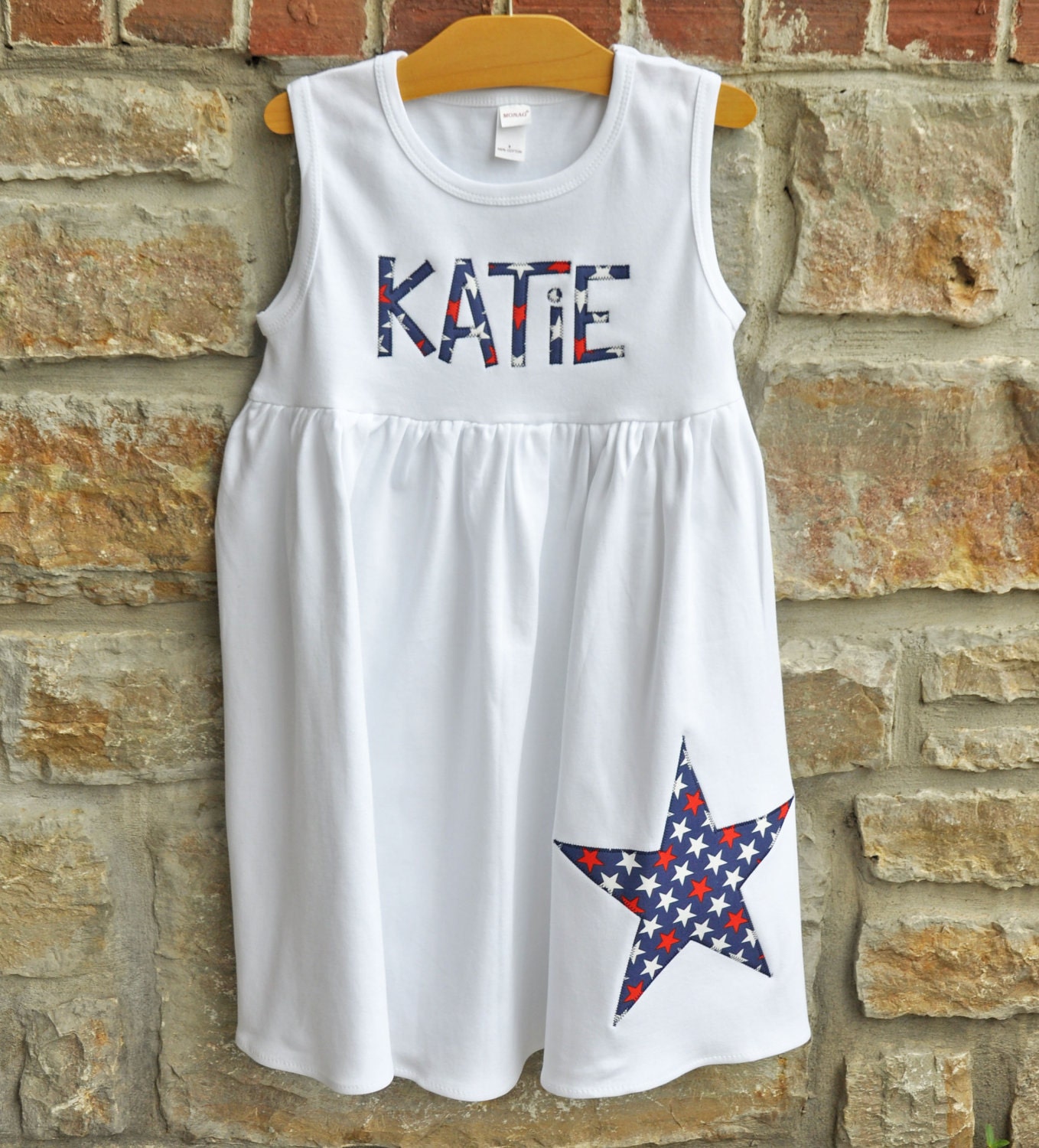 4th of July White Star Custom Monogram Dress - 18m-8 years - Julianne Originals